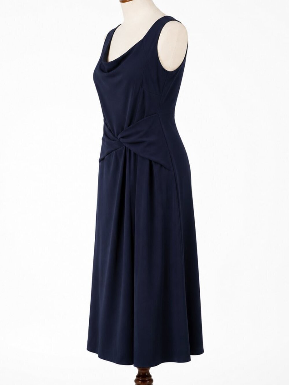 Lauren Ralph Lauren Salan Navy Blue Cowl Neck Twist Waist Midi Dress Size 14 - Picture 3 of 5
